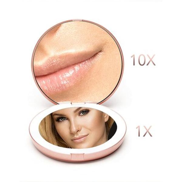Lommebelyst spejl, 1x/10x forstørrelse - LED naturligt belyst håndholdt makeup-spejl, 5" diameter, kompakt og porta