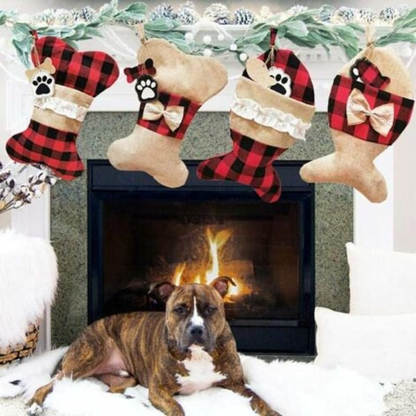 Pakke kjæledyr julestrømper Jute Pledd Katt Hund Julestrømper Ferie Hengende Mantel Tree Julepynt