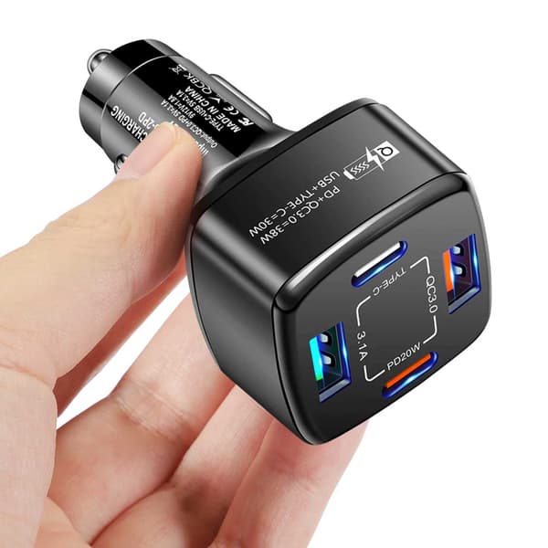 [HT]Billader 4 USB SuperSnab 38W PD Quick Charge 3.0 svart black