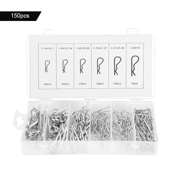 150 stk. Traktor Splintklemmer Assorteret 6 Størrelser Plastkasse
