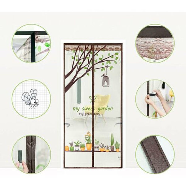 Magnetiskt myggnät för dörr, magnetisk tätning från topp till botten, automatisk stängning, håller frisk luft inuti (80x200 cm, söt