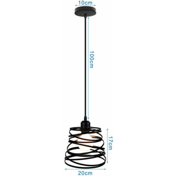 Creative Pendel Lysekrone Lampe Metalskærm 20cm E27 til Stue Soveværelse Bar Sort - Sort