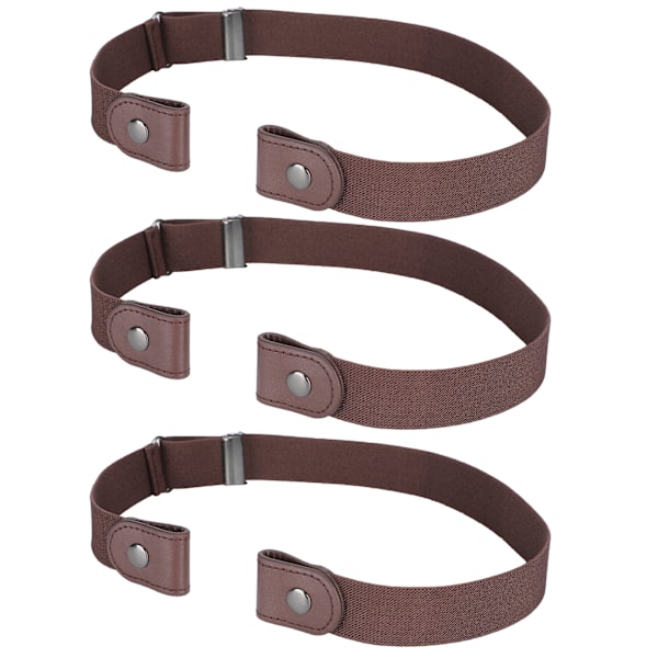 3-delt elastisk stretchbelte med spenne for menn og kvinner, brun