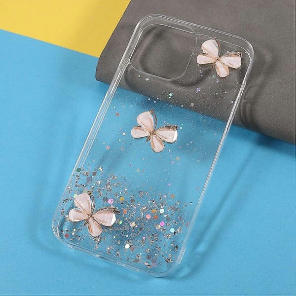 Glitter Sparkle 3D Sommerfuglemønster Epoxy Blødt TPU Telefoncover til iPhone 13 mini 5.4 tommer