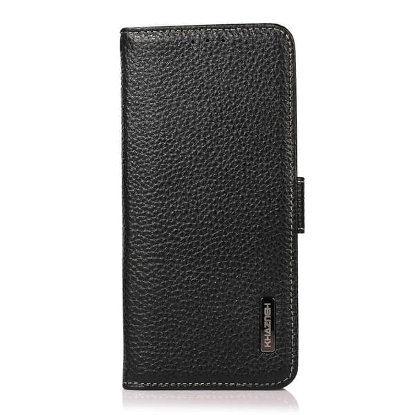 KHAZNEH Sidomagnetiskt Litchi Läder RFID-telefonfodral för Nothing Phone 2 Black