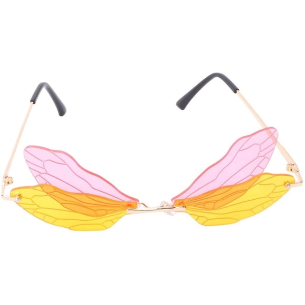 Glass Dragonfly Wings Kamuflasjedrakt Morsomme briller (øvre rosa og nedre gul)