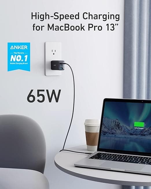 Anker 735 Oplader GaNPrime 65W 1x USB-A 2x USB-C strømadapter 155