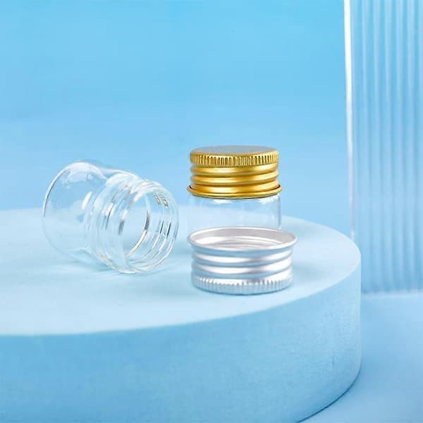 [HT]5st 10ml Små Glasburkar Flaskor Skruvlock Förvaringsburk Minibehållare Transparenta Provrörsflaskor silver