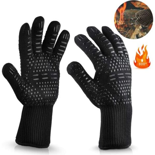 BBQ-handskar, ugnshandskar, BBQ upp till 800°C, universal värmebeständiga handskar, matlagningshandskar för BBQ kök & BBQ unisex,