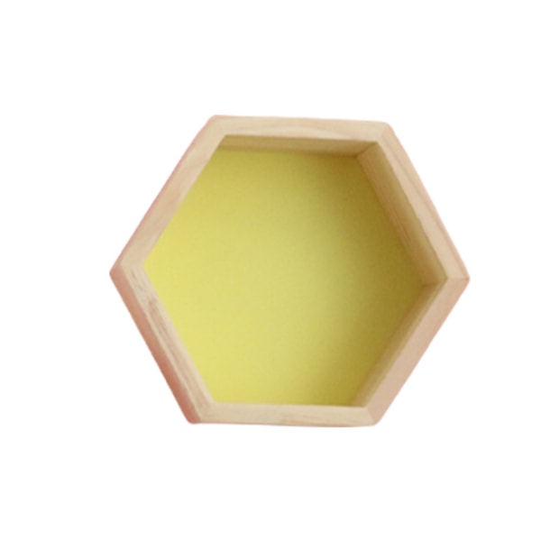Vägghylla i massivt trä Displayhylla Sexkantig honeycomb-hylla (stor, gul),