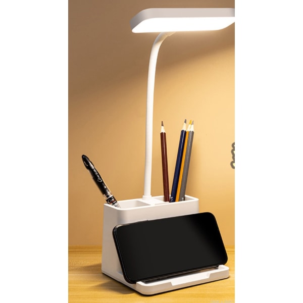 Barnefunksjon led skrivebordslampe skrivelampe med penneholder student liten oppladbar skrivebordslampe øyebeskyttelse skrivebordsleselampe