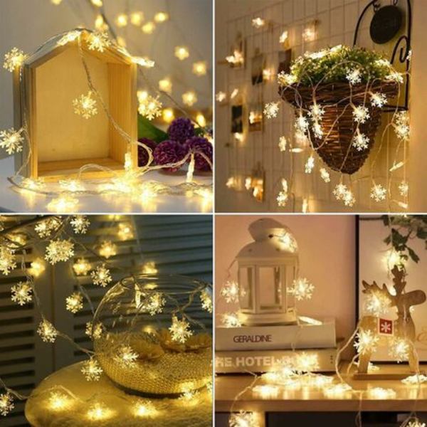 Inomhusjulbelysning, BrizLabs 6M 40 LED Snowflake String Lights Batteridrivna Fairy Lights Dekoration för sovrum