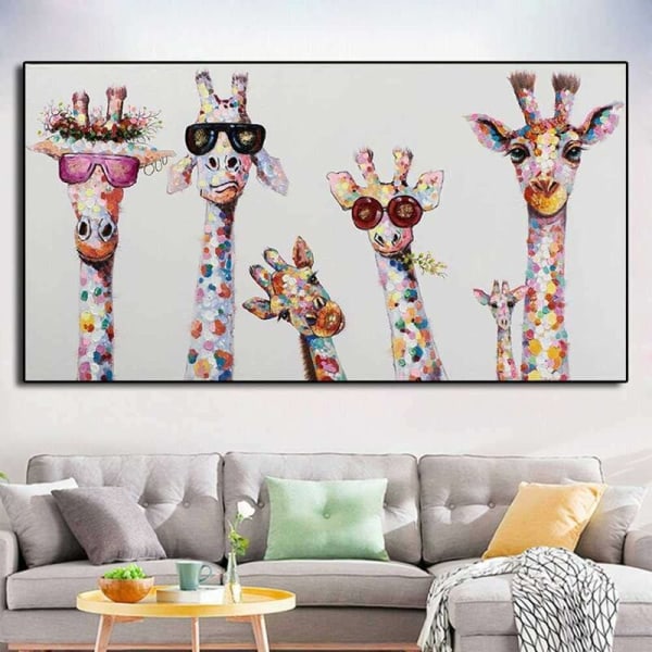Giraffe familie lærred maleri børneværelse dekoration maleri (D191 (30X60cm uden ramme)), smuk, dekorativ