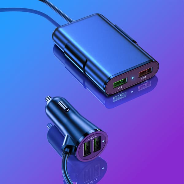 QC3 0 hurtiglading 4 USB billaderadapter med LED-indikator for 12V 24V kjøretøy