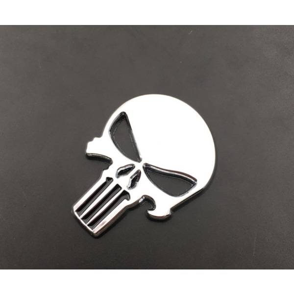 Punisher billogo hodeskalle bilklistremerke metallmodifisert karosseriklistremerke sideetikett haleetikett (sølvsvart munn)