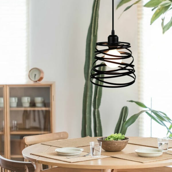 Creative Pendel Lysekrone Lampe Metalskærm 20cm E27 til Stue Soveværelse Bar Sort - Sort