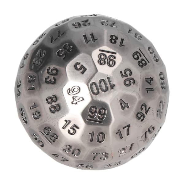 Polyhedral Metalterninger Udsøgte Tunge 100-sidede Rollespilsterninger til Bordspil 2 tommer Diameter Sølv