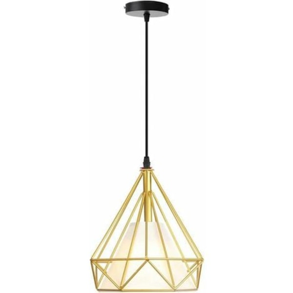 Vintage taklampa ljuskrona retro metallbur taklampa E27 diamantformad taklampa med tygskärm
