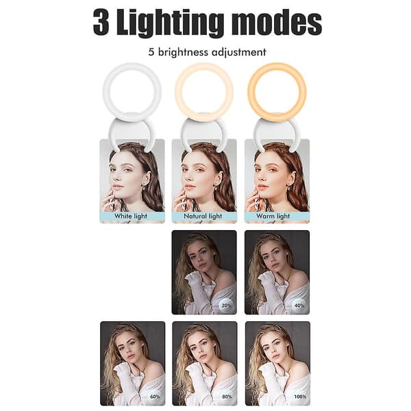 USB oppladbar selfie-ringlys med 3 moduser og 180° rotasjon for perfekte bilder
