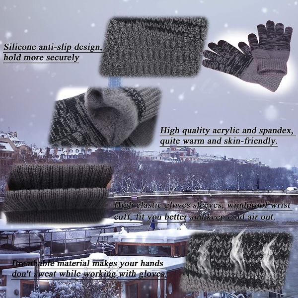 Vinterstrikkehansker, varme hansker med berøringsskjerm, varme fleecehansker