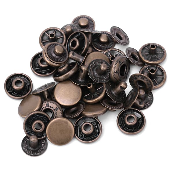 Solid messing trykknapper, sett med 50 runde knapper for stoff- og bagasjedekorasjon, 10 mm bronse