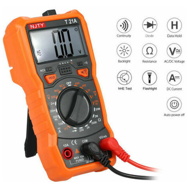 NJTY Mini Non-Contact Digital Multimeter 1999 Tæller, med baggrundsbelyst LCD Magnetic Adsorption og lommelygte, T21A - T21A