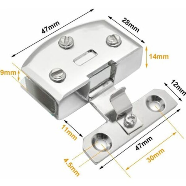 (Silver) Glasdörr Vitrine Vinskåp Clip Dörr Gångjärnsersättningsdelar, Lämplig för 5-8 mm tjockt glas-4st - Silve