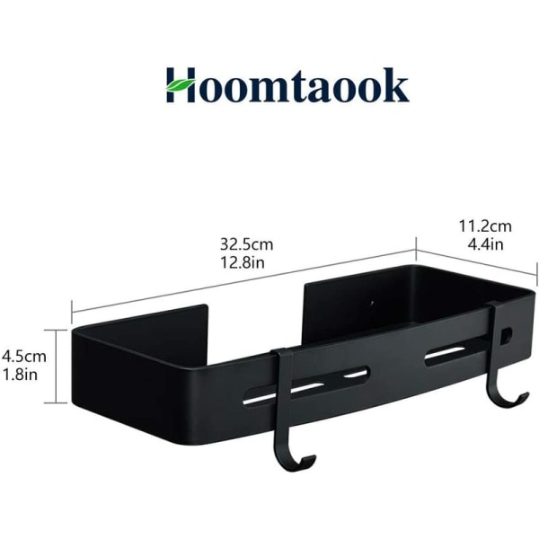 Badrumshållare Svart Duschhållare Organizer Tillbehör Skruvlöst självhäftande utrymme Aluminium Rostsäkert aluminium 2-pack med krokar,