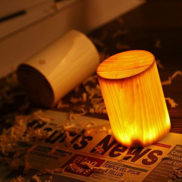 LED Nattlampa Wood Touch Sänglampa Set med 2 Barn Nattlampor USB Uppladdningsbar Mood Light för sovrumsinredning, Campin