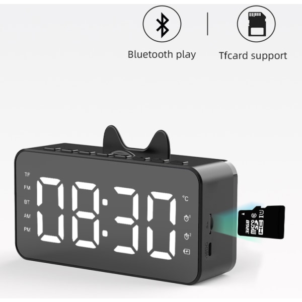 Trådlös bluetooth högtalarklocka, liten väckarklocka för hushåll, portabel ljudradio för utomhusbruk (Vit),