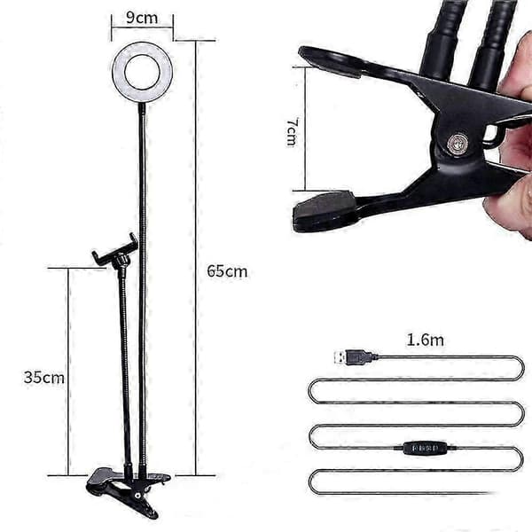 2025 Ring Light med telefonholderstativ til livestream/makeup, sort, 1 stk.