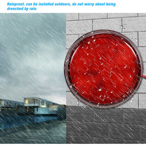 Kablet Alarm Strobe Signal Sikkerhed Advarsel LED Blinker Vandtæt 12V 120mA Sikker sikkerhed for Alarm System, Rød, Rød