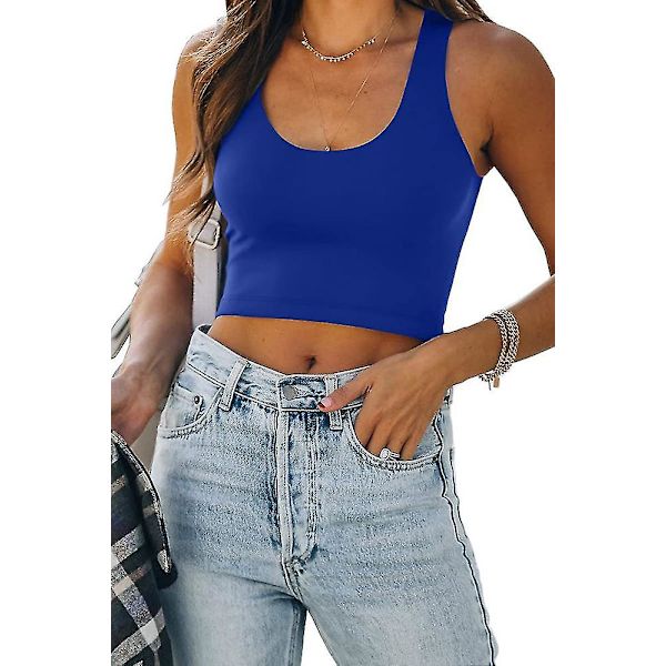 Kvinder ærmeløs vest solide korte tanktops XL BLUE