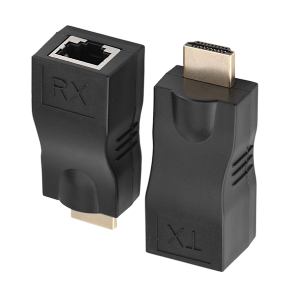 2x HDMI 30m til RJ45 nettverkskabelforlengerkonverter Repeater for CAT-5e/CAT6