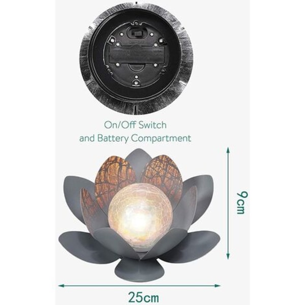 Dekorative solcellelys i metall knust glasseffekt Lotus solcellelampe, vanntett solar hagelys for utendørs dekorasjon