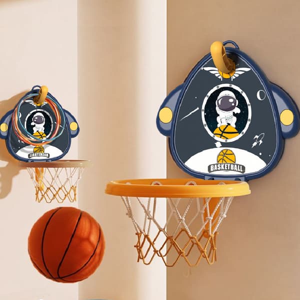 Justerbar Höjd Inomhus Väggmonterad Basketkorg Set med Bollpump Blå