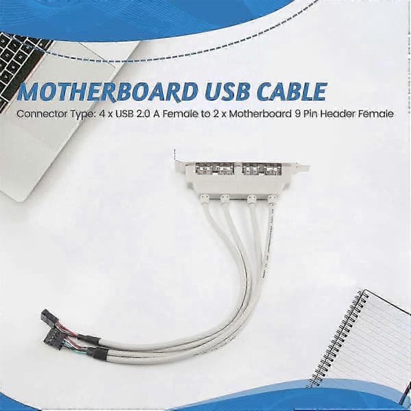 Dobbelt bundkort 9-bens header til 4-ports USB 2.0 hun-kabel PCI-beslag