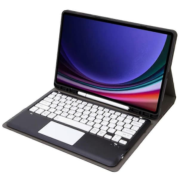 Til Samsung Galaxy Tab S10+(Plus)/ S9 FE+(Plus)/ S9+(Plus) 12.4\" X610/ X616 Bluetooth-tastatur med touchpad, penneholder, tablet-etui Black Black White