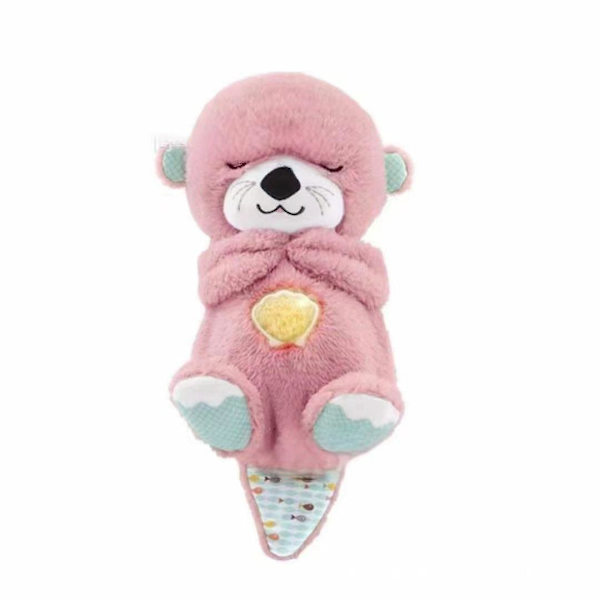 Åndedrætsbevægelse Beroligende Sovende Otter Legetøj Med Lys Musical Udstoppet Baby Legetøj Kæreste Legetøj Pink