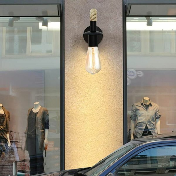 Gammeldags hampetb træ væglampe med lyskilde Indendørs bygning udendørs korridor væglampe， Velegnet til beboelse