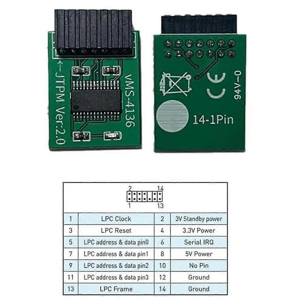 TPM2.0 Modul 14 Pin til MSI LPC Interface TPM2.0 Sikkerhedsmodul