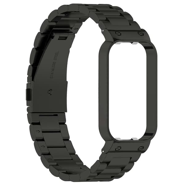 Til Xiaomi Smart Band 8 Active Tre Perle Rustfrit Stål Urrem + Ur Metal Ramme Black