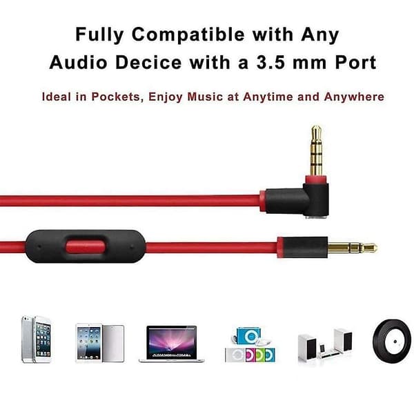 Erstatningslydkabel til Beats By Dr Dre hovedtelefoner med in-line mikrofon til Studio/Executive/Mixr/