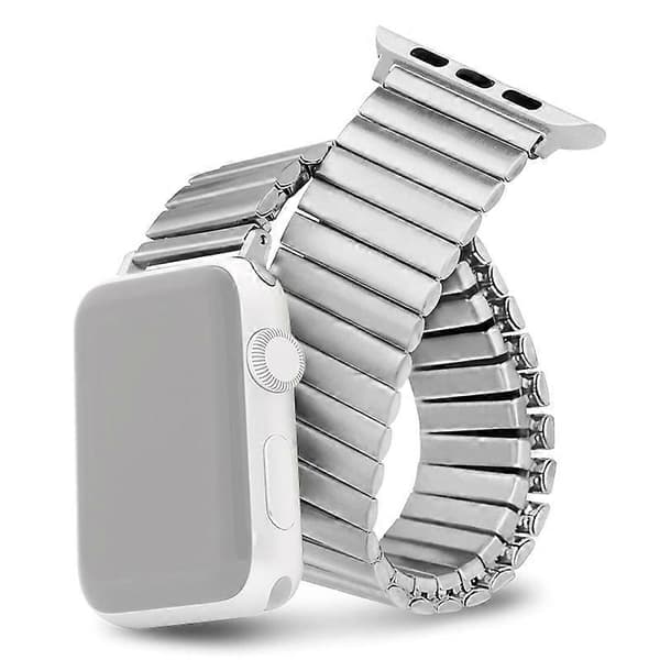 Elastisk stropp i rustfritt stål, strekkfjær, fleksibel radialstropp for Apple Watch Series 10 Silver