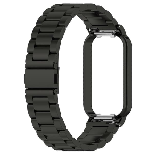 Til Xiaomi Smart Band 8 Active Tre Perle Rustfrit Stål Urrem + Ur Metal Ramme Black