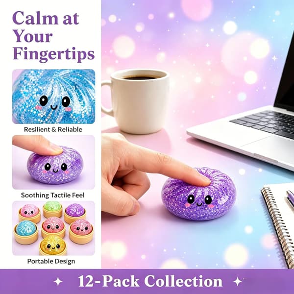 12 stk. Glitter Dumpling Squishy, 2026 Opgraderet Mini Squishy Dumpling Legetøj, Søde Stressbolde Fidget Sensorisk Legetøj Julegavefyld