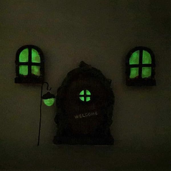 Miniature fehusdør vindue og lysekrone mini lyst træ havedør gave
