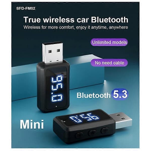 Bil Bluetooth 5.3 FM02-sender mottaker håndfri samtale Mini USB-strømforsyning bilsett bilkabel