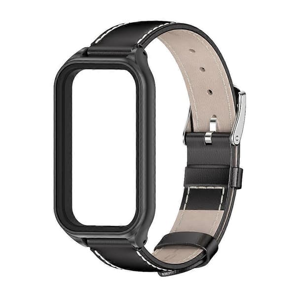 Mijobs Metal Shell læderurrem til Xiaomi Smart Band 8 Active / Redmi Band 2 Black