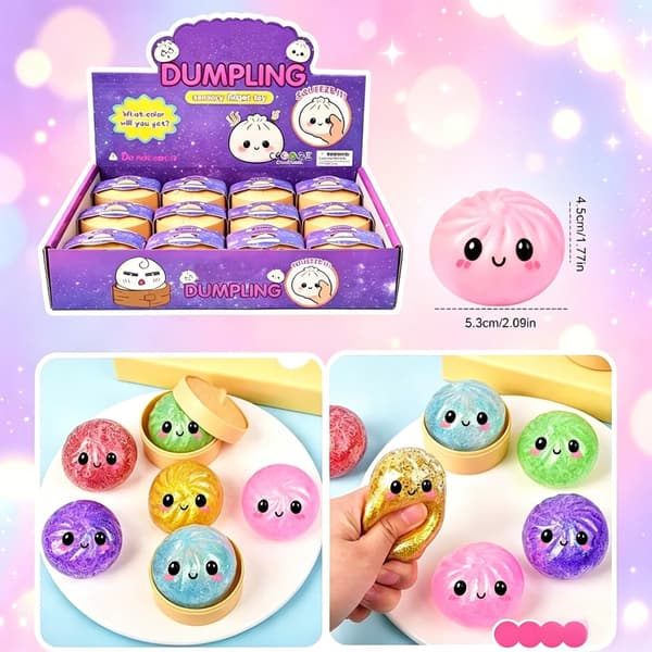 12 stk. Glitter Dumpling Squishy, 2026 Opgraderet Mini Squishy Dumpling Legetøj, Søde Stressbolde Fidget Sensorisk Legetøj Julegavefyld